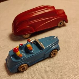2 Vintage Metal Cars 1940s Streamline & 1950s Blue Passenger
